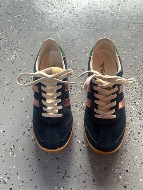 Gola Navy Suede Sneakers with Pink Stripes and Cream Laces